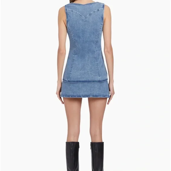 NWT Amanda Uprichard Kya Romper in Denim Classic Wash Blue Size XS - Picture 2 of 5